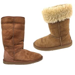 Wear 2 Ways Chestnut UGG Suede Fur-Lined Mid-Calf Boots Size Women’s 6 Twinface